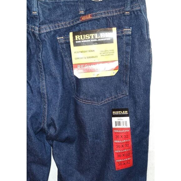 Rustler Jeans Mens 36 x 32 Med Wash Regular Fit Straight Leg Denim Jeans NWT - Picture 6 of 6